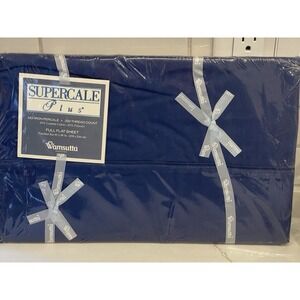 Vintage Wamsutta Supercale Plus Full Flat Sheet Navy Blue Percale 200 TC New